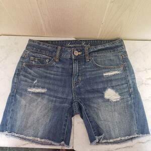 Wmns American Eagle blue denim jeans distressed torn shorts size 0